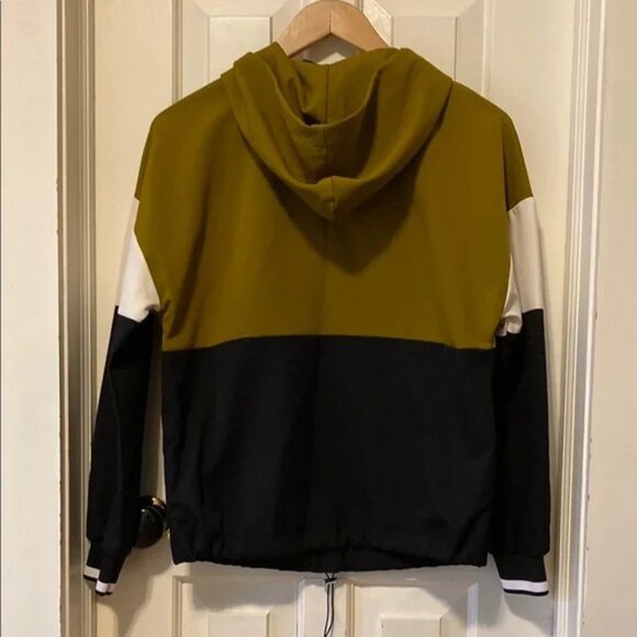 Olive Green Black White Colour block Hoodie Sweatshirt - Picture 4 of 5